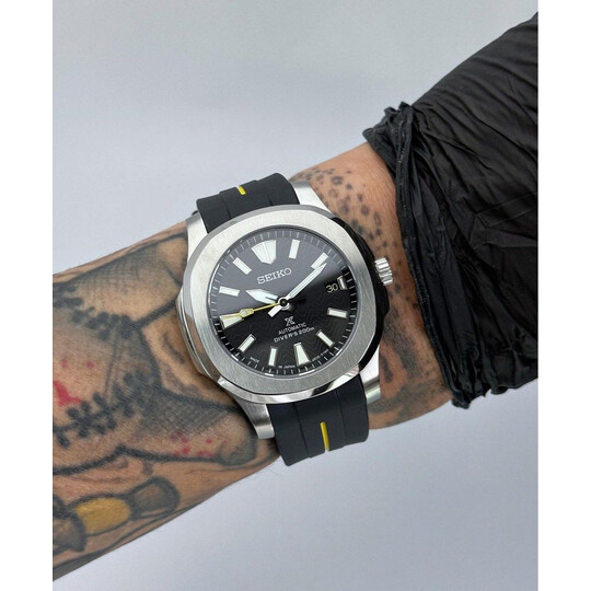 Custom Seiko Mod • Black Wave PADI Nautilus w/ Yellow seconds & date wheel • 42mm
